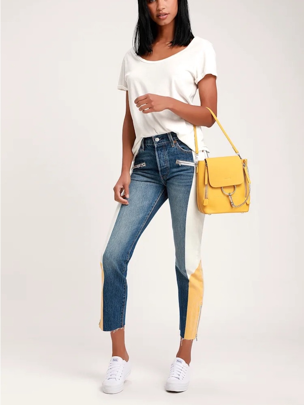 501 Original Medium Wash Color Block Cropped Jeans